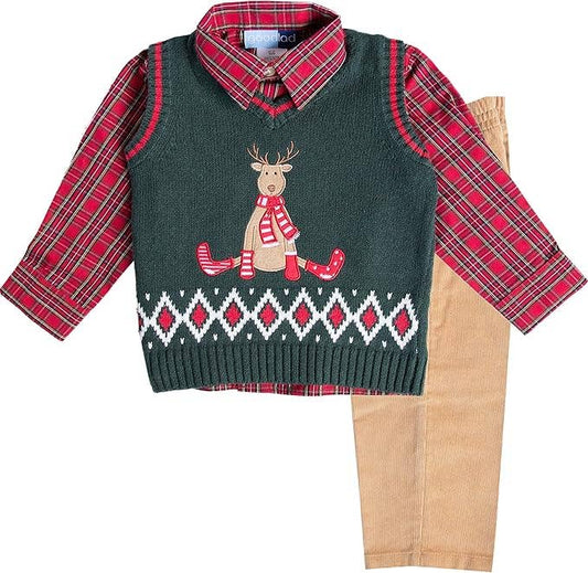 Good Lad Infant Boys Green Christmas Sweater Vest Set