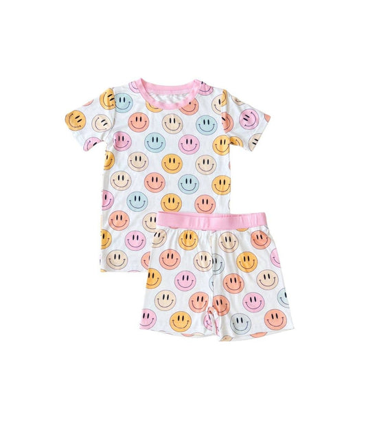 Pink Smiley Bamboo 2pc Shorts Set