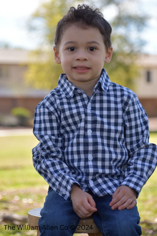 Navy & White Checkered Button Down Shirt