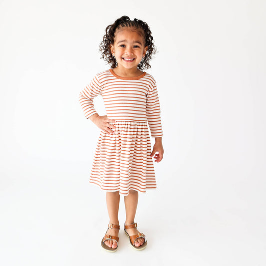 Long Sleeve Terracotta Stripe Ava Dress