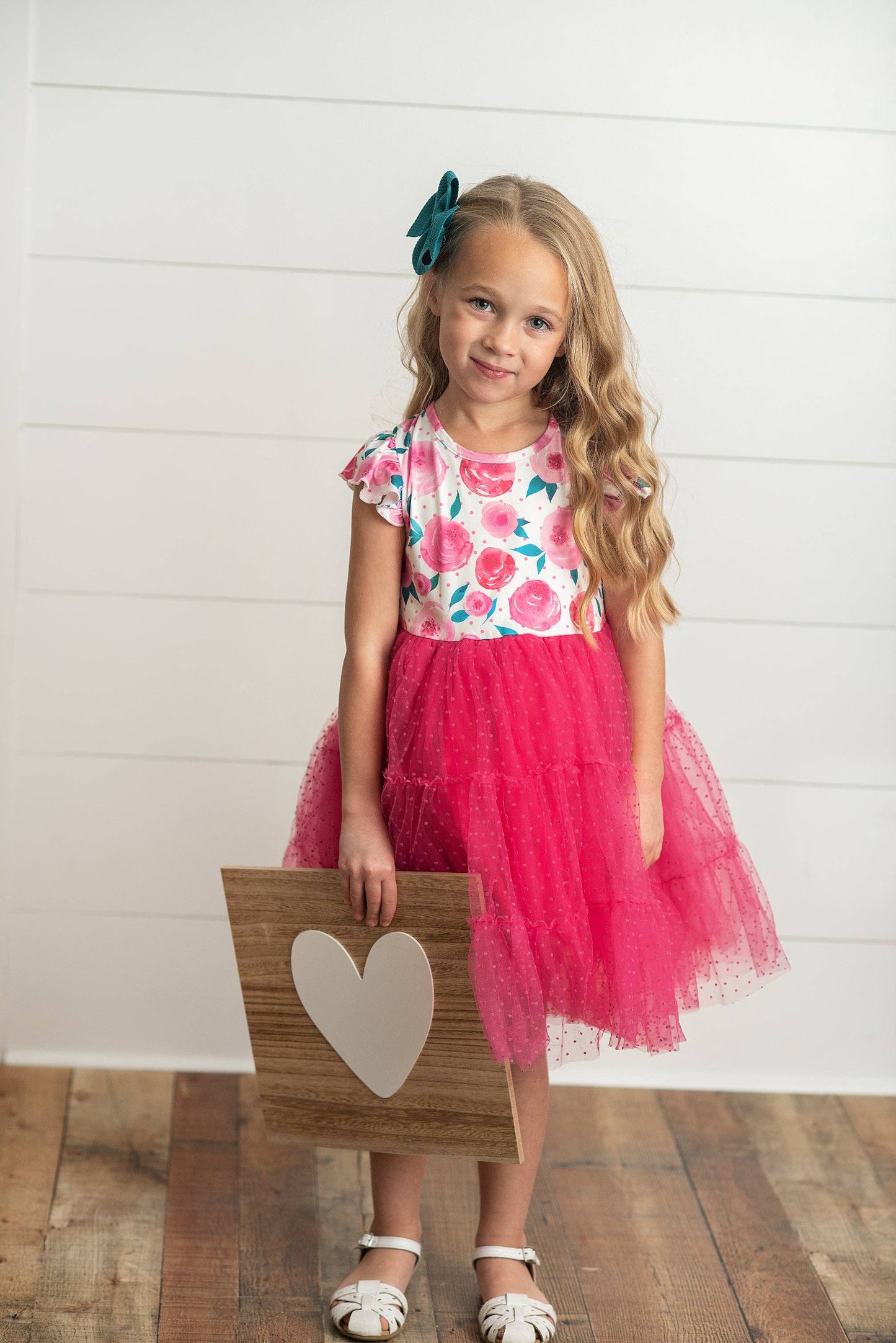 Girls Bright Pink Rose Tiered Tulle Spring Easter Dress
