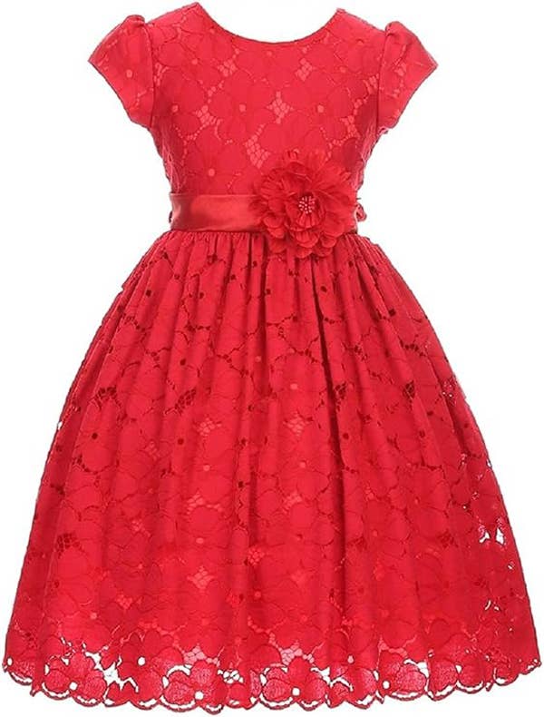 Little Girls Short Sleeve Cotton Floral Lace Girl Dress