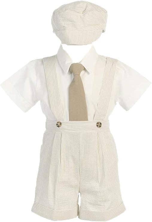 Little Boys' Cotton seersucker suspender shorts