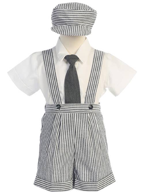 Little Boys' Cotton seersucker suspender shorts