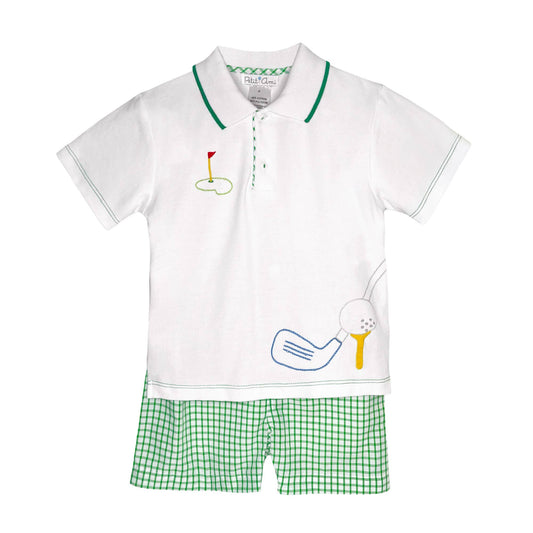 Shirt and Shorts Set with Golf Themed Embroidery