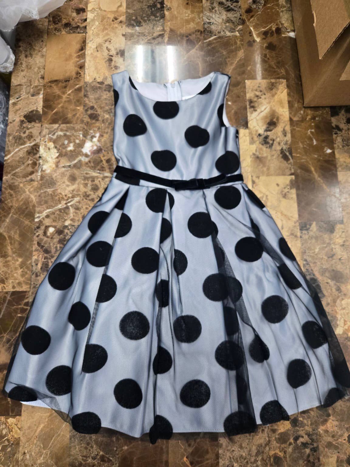 Polka Dot Flocked Mesh Dress