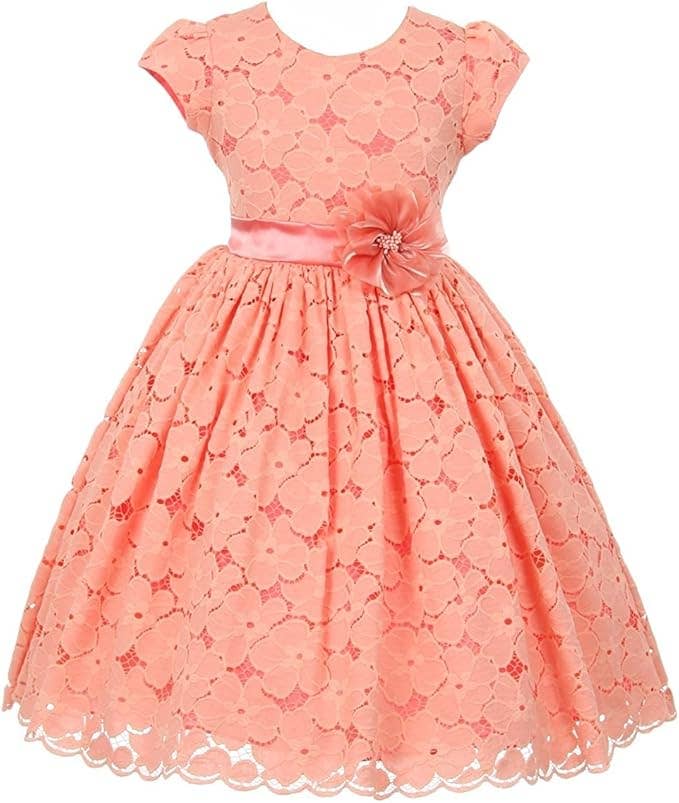 Little Girls Short Sleeve Cotton Floral Lace Girl Dress