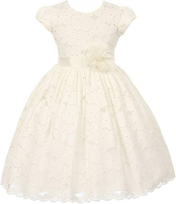Little Girls Short Sleeve Cotton Floral Lace Girl Dress
