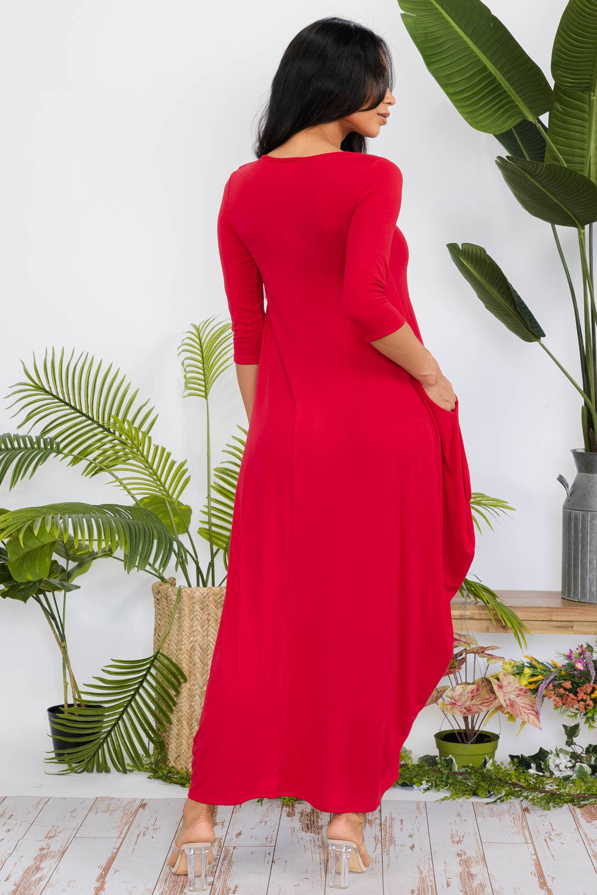Solid 3/4 Sleeve Maxi Dress