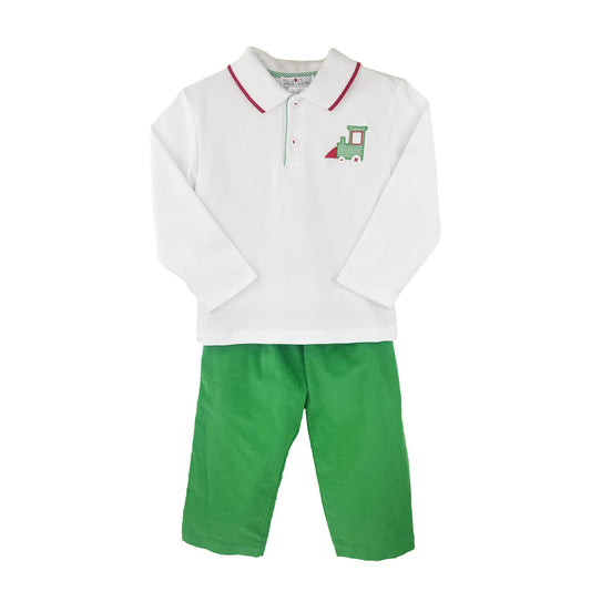 Holiday Top and Pant Set with Train Applique