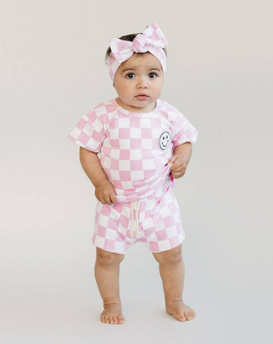 Pink Checkered Shorts Set