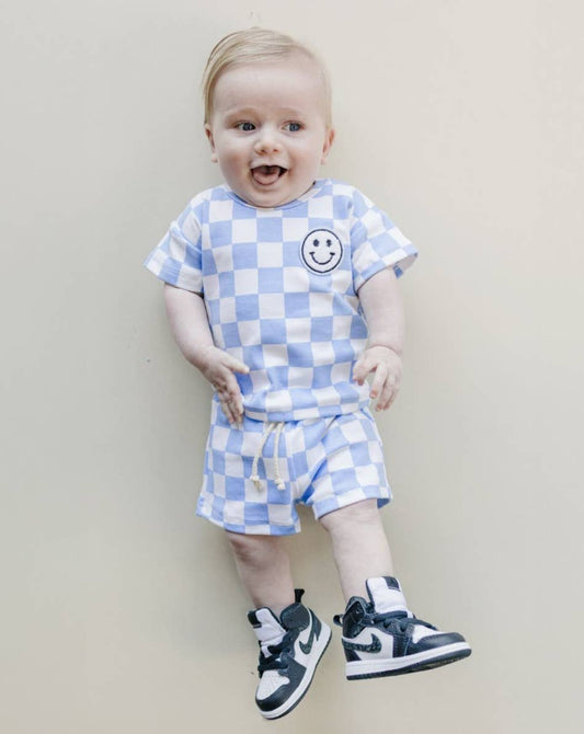 Blue Checkered Shorts Set