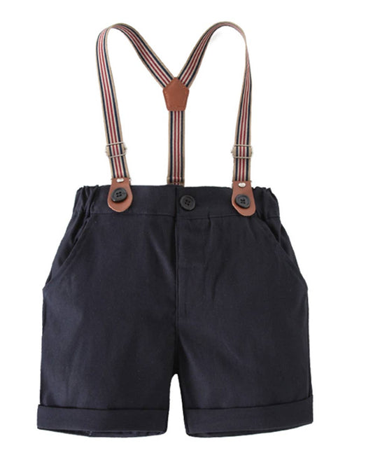 Navy Blue Classic Boy Cotton Chino Shorts w/Suspenders