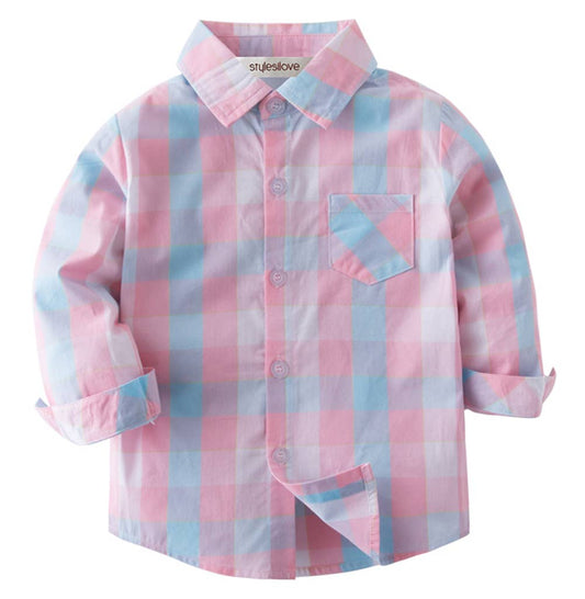 Pink & Blue Plaid Boy Cotton Button-Down Dress Shirt