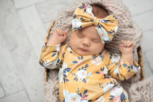 Mustard Baby Gown & Bow Headband